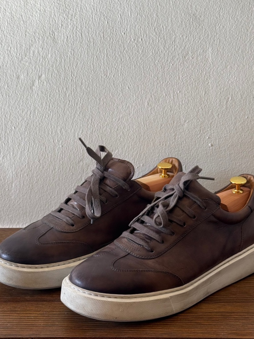 Magnanni Brown Burnished Leather Sneakers Men's Size 12 Made in Spain Luxury Cas